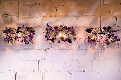תליון בהיר פרחים סגולים ועלים צל צל - אורות תקרה בעבודת יד לבנות חדר שינה - גופי תאורה ביתיים
