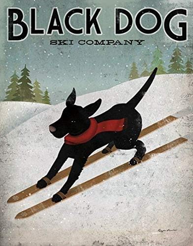 תמונה רוכל שחור כלב סקי ריאן פאולר סקי סימן כלב מעבדה חיות הדפסת פוסטר 12 * 12