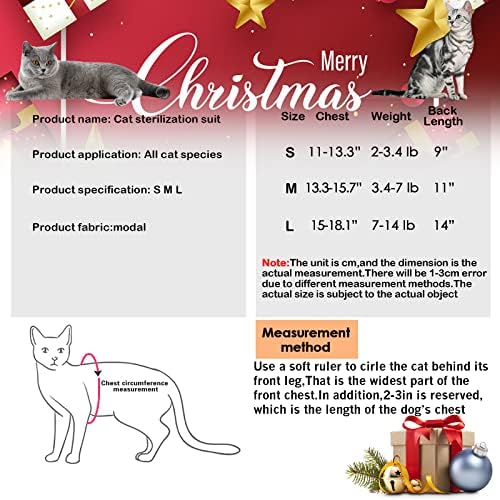 תלבושות בגדי חג המולד של חתול לחתול חליפת התאוששות כירורגית לחתול כירורגי לפצעי בטן או מחלות עור, תחליף צווארון