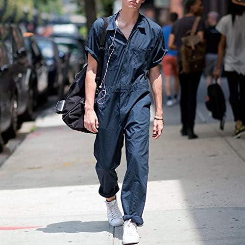גברים של אופנה רומפר קצר שרוול סרבל רוכסן חליפת משחק מקשה אחת מכנסי קז ' ואל עם כיסים בתוספת גודל