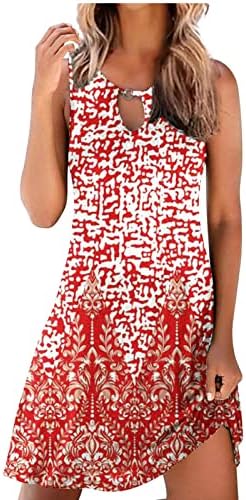 קיץ טנק שמלות לנשים 2023 טרנדי בציר הדפסת צווארון עגול שרוולים מקרית מיני הוואי חוף שמלה קיצית
