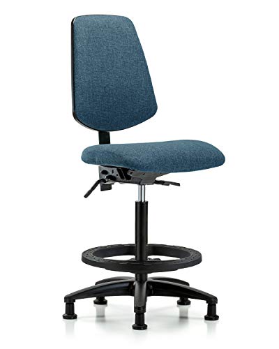 לבטק ישיבה סגן 41764 בד כיסא ספסל גבוה בסיס ניילון גב בינוני, הטיה, טבעת רגל שחורה, מחליק, כחול