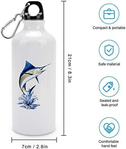 בקבוקי מי אלומיניום של מרלין דגים עם קרבינר לשימוש חוזר של בקבוק ספורט ספל נסיעות לקמפינג אופניים