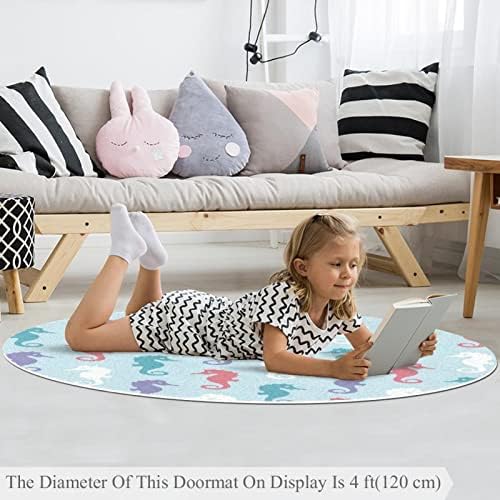 Llnsuply גודל גדול 5 מטר ילדים עגול ילדים שטיח שטיחי סוס ים רקע כחול משתלת כרית שטיח