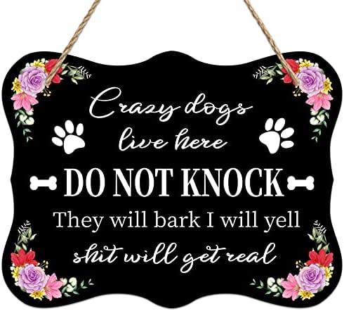 שלט כלב פרחוני מצחיק לקישוטי דלתות, 6 איקס 8 הומוריסטי ללא שידול לדלת הבית, אל תדפוק כלבים