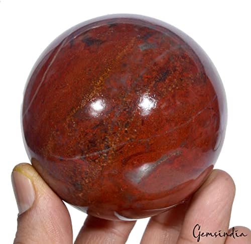 Gemsindia 2580 CT טבעי אדום אדום ג'ספר כדור אבן חן ריפוי כדור /תפאורה ביתית עם מעמד ~ 71 ממ