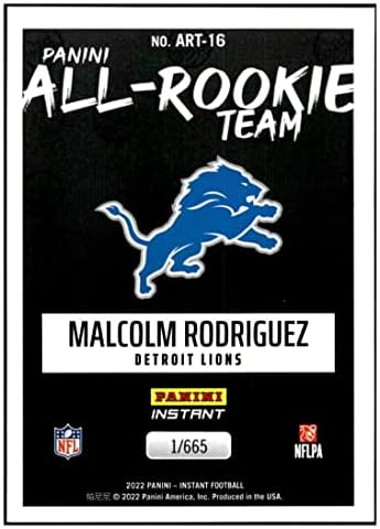 Malcolm Rodriguez RC 2022 Panini Fantine All-Rookie Team /665ART16 ROOKIE NM+ -MT+ NFL אריות כדורגל