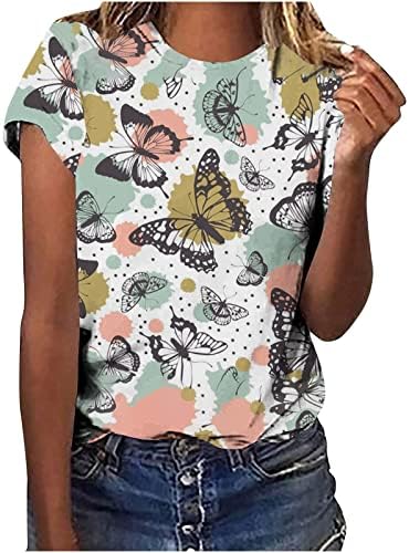 נשים של פרפר הדפסת חולצות 2023 קיץ שרוול קצר שרוול חולצות צווארון עגול חולצות מקרית מתגנדר טוניקות טיז חולצות