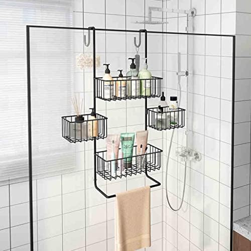 RRAEOY מעל חדר המקלחת של חדר האמבטיה, מארגן אחסון תלוי עם ווים וסלים מובנים על 2 מפלסים לשמפו, שטיפת