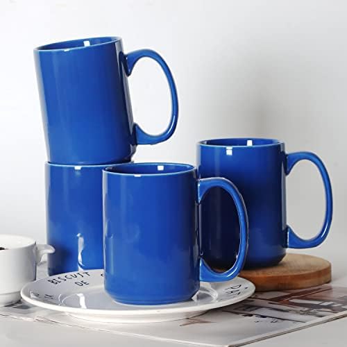 סמילטה 16 עוז פורצלן ספלי קפה, קלאסי ריק קרמיקה כוס עם ידית גדולה עבור תה לאטה קפוצ ' ינו, סט של 4, כחול