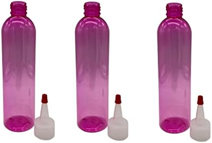 מארז 3-8 אונקיות - בקבוקי פלסטיק קוסמו ורודים-יורקר טבעי עם קצה אדום-לשמנים אתרים, בשמים, מוצרי ניקוי על
