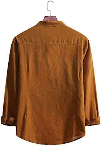 חולצות פשתן כותנה של XXBR לגברים, כפתור שרוול ארוך באביב למטה חולצה מזדמנת של חוף וינטג 'עם כיס