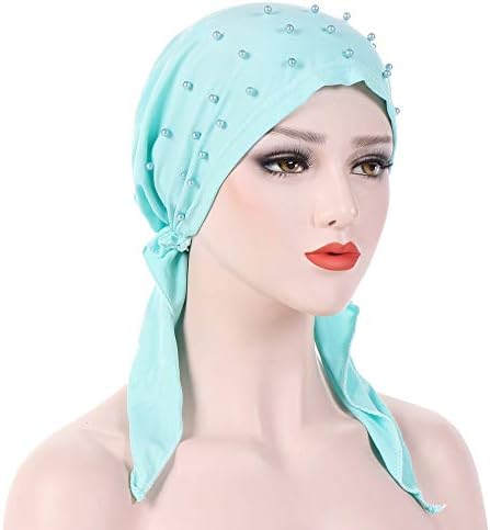נשים למתוח לעטוף טורבן כובע פרח פרל חיג 'אב כובע רפוי סרטן בארה' ב אתני מטפחת בימס עבור נשים