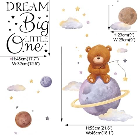 Runtoo Dream Big Little One Art Art מדבקת ציטוטים מעוררי השראה מדבקות קיר חלל דובי לילדים לילדים ילדים עיצוב