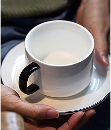 ספל קפה כוס תה קרמיקה ותפאורה צלוחית, 220 מל כוסות תה קפה עם חרסינה עם חישוקים שחורים וידיות למשקאות
