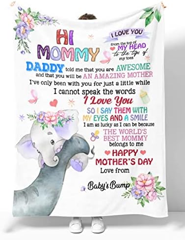 שמיכה מותאמת אישית לאמא חדשה מהבליטות התינוקות פיל סגול עם פרחים אבא אמר לי שאתה מדהים שם מתנות להריון