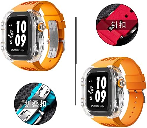 ערכת שינוי יוקרה של HKIDKK עבור Apple Watch Ultra 45 ממ מקרה שקוף לסדרת IWatch סדרה 44 ממ גומי ספורט