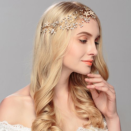 Bueer Crystal Rhininesones Handing Hing Handal Hair Hair Accessorie Headeries Bridemaids Pearl Hair Gnin עם סרט