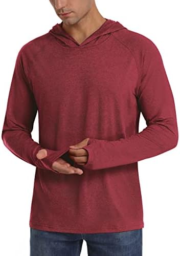 Tacvasen's גברים UPF 50+ חולצות הגנה מפני שמש שרוול ארוך קפוצ'ונים קלים משקל קל עם חורי אגודל מטיילים חולצת טריקו