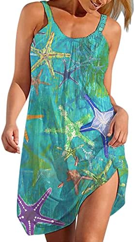 WPOUMV שמלות קיץ לנשים נוף הדפס שמלת קלע ללא שרוולים שמלת קרוזק חוף שמלת חוף טרנדית מיני שמלה
