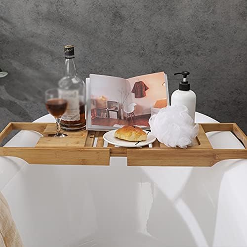 Yebdd הניתן להרחבה מגש אמבטיה אמבטיה מגש אמבט אמבט אמבטיה מארגן קאדי ספר טבליות יין מחזיק קריאה
