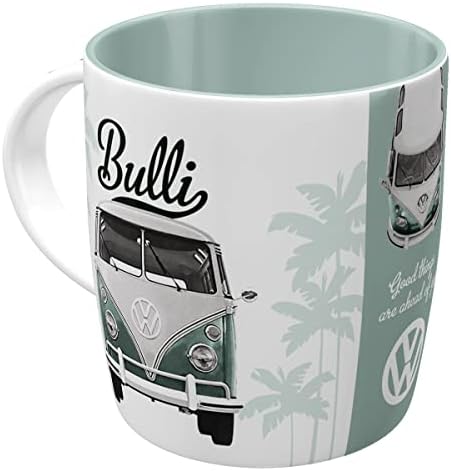 ספל קפה רטרו נוסטלגי-ארט, פולקסווגן דברים טובים לפניך-רעיון למתנה באוטובוס – כוס קרמיקה גדולה, עיצוב וינטג',