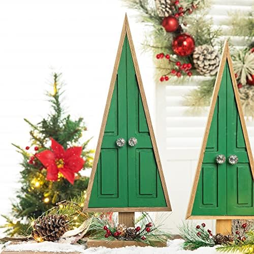 גליצ'ום שולחן שולחן עץ חג המולד מעץ של 2 עם פינקונים ופירות יער לקישוטים לבית חג חג המולד, 19 , ירוק