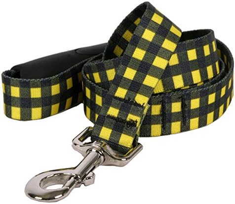 עיצוב כלב צהוב באפלו משובץ רצועת כלבים צהובה EZ-אחיזה עם ידית נוחות, קטן/בינוני