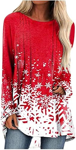 טוניקות ארוכות לנשים לחותלות סתיו סווטשירט סווטשירט עניבה צבע פתית שלג חולצות חג מולד חולצות חולצה נמוכה