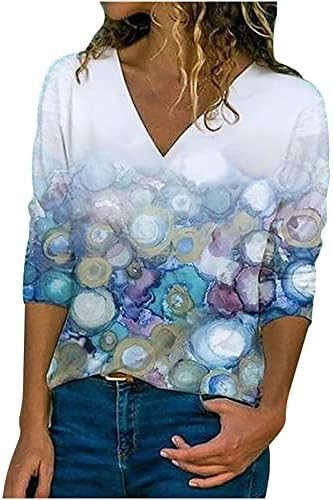 חולצות טי שרוול ארוכות לנשים בכושר רגיל בכושר גרפיקה הדפסה עליונה נוחית נוחית V צוואר חולצה חיצונית