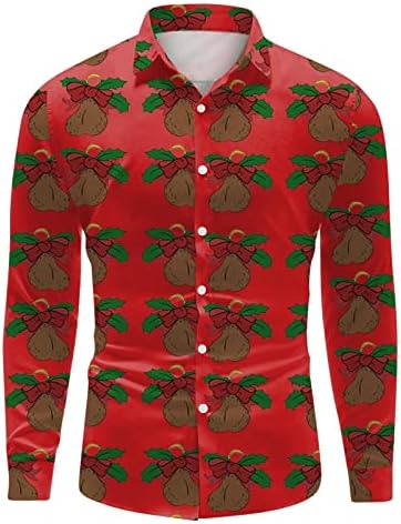 Dsodan חג המולד כפתור מזדמן מטה חולצות לגברים שרוול ארוך צווארון צוואר צוואר צווארון חולצה מעצבת גרפית
