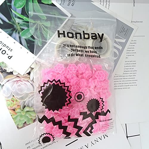 Honbay 200 PCS פלסטיק הרחבת ריסים מחזיק דבק מחזיק פרח צורת פרח צורה מלטה דבק דבק עם 2 גלילי דבק נקודת דבק