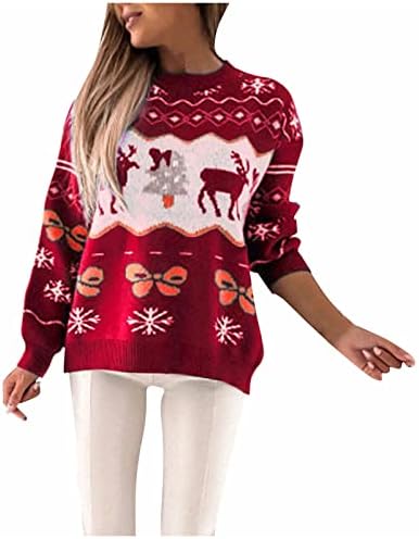 סוודרים לחג המולד לנשים לגברים אופנה סנטה רקומה סוודר צוואר עגול