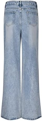 מכנסי נשים ישר ג'ינס רגל רחבה מזדמנת מכנסיים מכנסיים מכנסיים מכנסיים רוכסן מכנסי רוכסן עם כיס