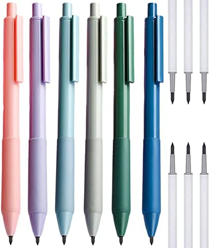 ALECPEA 6 PCS דיו עפרון קסם ללא דיו עיפרון נצחי נצחי, עפרון לשימוש חוזר לאינסוף לכתיבת רישום עם 6 ציפורן