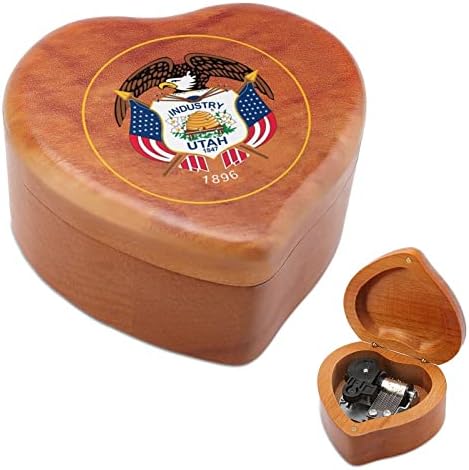 דגל מדינת יוטה קופסא מוזיקה מעץ קופסת מעץ צורה לב בצורת קופסאות מוזיקליות מודפסות ליום הולדת ולנטיין יום הולדת