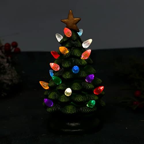 עץ חג המולד עם אורות מוארים שרף שולחן עץ חג המולד וינטג 'עץ חג המולד עץ חג המולד קישוט חג המולד מדליק עץ לחג המולד