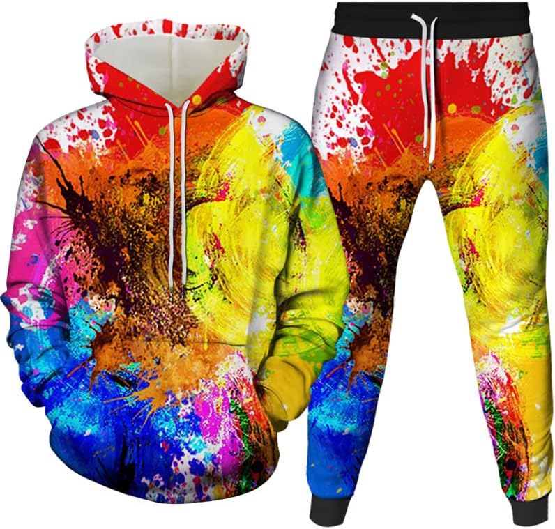 Leicestercn צבעוני דפוס תלת מימד קפוצ'ון/מכנסיים/מכנסיים של מכנסי סוודר לגברים
