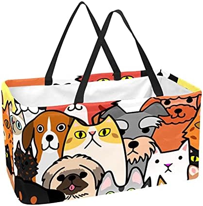 Lorvies כלבים צבעוניים חתולים פנים עם תיק קניות מכולת עמיד לשימוש חוזר לשימוש חוזר
