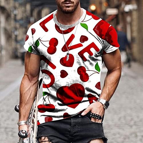 חולצות לגברים מקרית עגול צוואר חג האהבה 3 ד דיגיטלי הדפסת סוודר כושר ספורט מכנסיים קצרים שרוולים חולצה