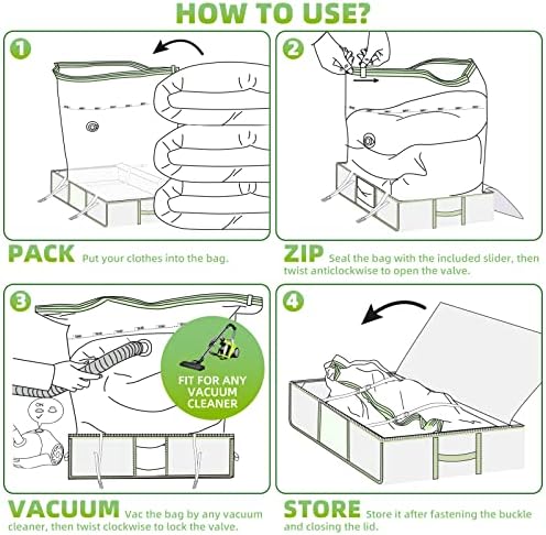 פח אחסון תחתון מתחת למיטה עם שקית אחסון ואקום, 1 חבילה מתקפלת מתחת לאחסון מיטה לשמיכות כריות ושמיכות