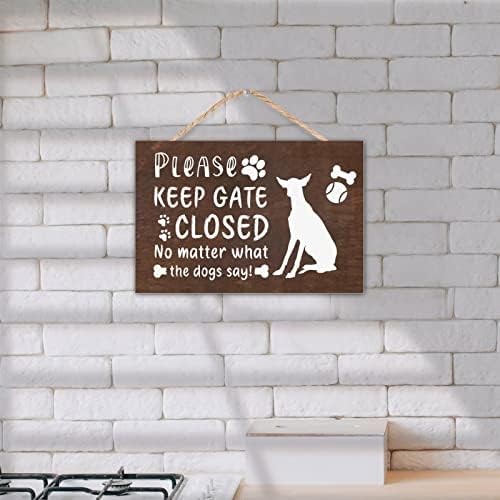 בבקשה לשמור שער סגור לא משנה מה את כלבים אומר עץ סימן קיר תפאורה מצחיק לחיות מחמד כלב צללית אמנות תליית פלאק