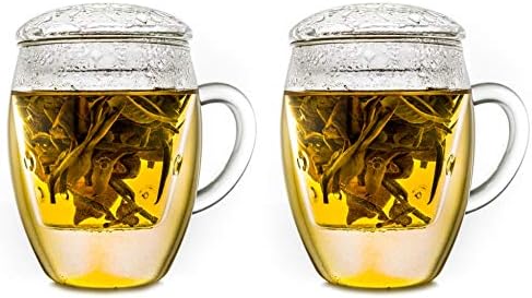 כוס תה של קריאנו פי 2 עם מסנן זכוכית משולב ומכסה-14 אונקיות