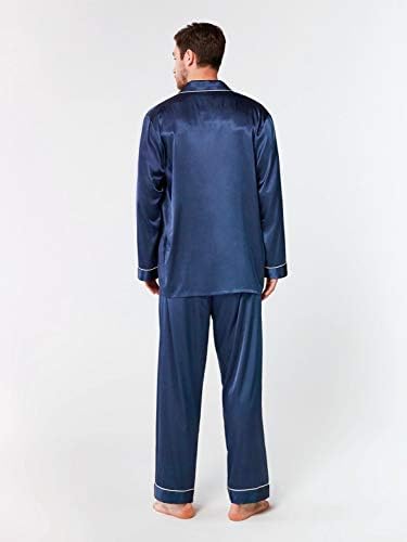 Sioro Mens Silk Satin Pajama Sets, כפתור שרוול ארוך למטה סט PJ עם כיס Sleepwear Longewear M-XXL