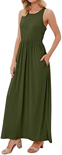 שמלות קיץ בגודל פרגיר פלוס, שמלה מזדמנת של נשים רופפת צבע אחיד ללא שרוולים שמלה ארוכה