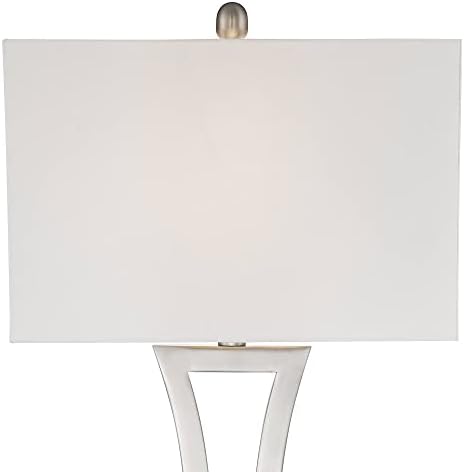 360 תאורה רוקסי מודרני שולחן מנורות 31 גבוה סט של 2 מוברש ניקל כסף מתכת כבוי לבן בד מלבני צל עבור חדר שינה
