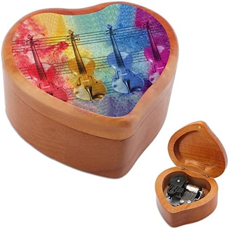 צבע צבעוני צבעי צבעי וכינורות קופסת מוסיקה מעץ צורת לב קופסת מוסיקה קופסה וינטג 'שעון עץ מתנות קופסאות
