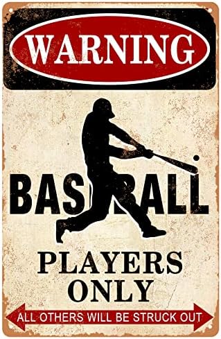 פנגבאקס עיצוב בייסבול שלט פח, אזהרת שחקני בייסבול רק כל האחרים יופגעו שלט פח קישוטים בייסבול לחדר בנים,
