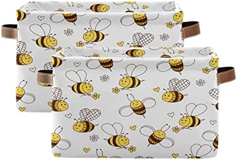 Alaza Bee Bee Bearts Hearts סל אחסון למדפים לארגון צעצוע של משתלת מדף ארונות, מארגן אחסון מתקפל בד פחים סלים