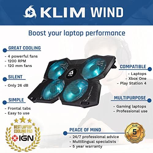 כרית קירור של מחשב נייד של Klim Wind - מעמד מחשב נייד עם 4 מאווררי קירור ב 1200 סלד ו Blaze נטען נטען